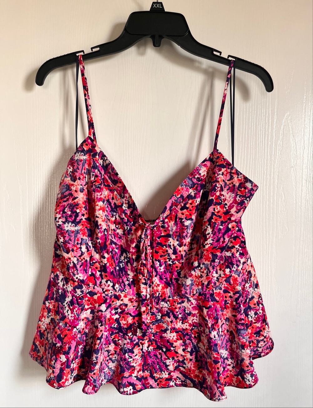 Mine Britton Floral Peplum Cami Top V-Neck Spaghetti Strap Smocked Bust Women XL